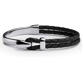 Elegatto Signature Gold Bracelet for Men | Braided Full-Grain Black Leather with 18k Gold-Plated Stainless Steel Hook Closure | Men’s Designer Jewelry Bracelets