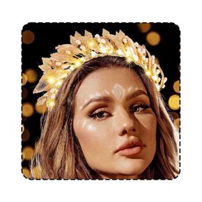 Unicra Gold Leaf Bridal Wedding Headband Light up Hair Band LED Hair Accessories for Women