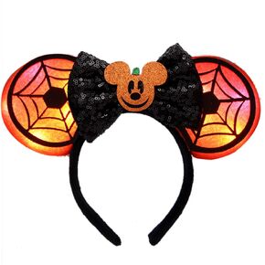 JIAHANG Christmas LED Flash Mouse Ear Headband, Lollipop Light Up Furry Edged Sequin Bow Hairband, Glowing Festival Party Decoration Costume Headwear for Women Girls