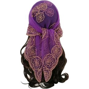 Women's Flower Embroidery Head Scarf Large 31.5 Inch Headband Sheer Hair Bandana for Women Girls
