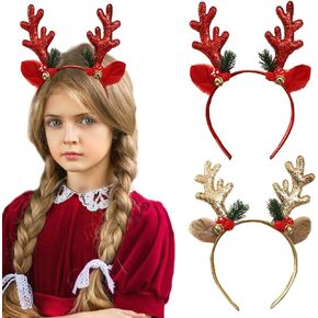 Christmas Headbands Glitter Red Golden Elk Antlers bells Headbands Holiday Party Decorations Supplies Women Cute Exquisite Fashion Reindeer Headpiece
