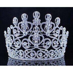 Sensational Clear Austrian Crystal Rhinestone Large Tiara Crown With Hair Combs Bridal Wedding Birthday Party Prom Beauty Contest Pageant Gold Or Silver T11883 (Silver With Combs)