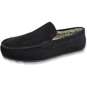 Clarks Mens Suede Moccasin Slippers Warm Cozy Indoor Outdoor Plush Faux Fur Lined Slipper For Men (12 M US, Black/Beige)