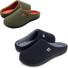 RockDove Set of 2 Pairs - Men's Original Two-Tone Memory Foam Slipper (Size 11-12 Men, Hunter Green) Women's Original Two-Tone Memory Foam Slipper (Size 9-10 Women, Black/Grey)