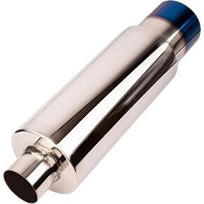 2.5 Inch Inlet 4.0 Inch Outlet Exhaust Muffler 2.5" to 4.0" Universal 18.5" Length Stainless Steel Polished Exhaust Tip Burnt Blue