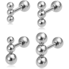 4pcs Three-ball Tragus Cartilage Helix Barbell Stud Screw Earrings Piercing Hypoallergenic Minimalist Body Jewelry