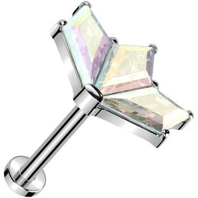 Pierced Owl 18GA ASTM F-136 Implant Grade Titanium Threadless Push-In CZ Crystal Fan Top Flat Back Stud