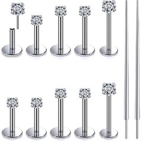 20/18g Threadless Nose Rings Studs Piercing Jewelry Flat Back Earrings for Women Surgical Steel Small Cartilage Helix Tragus Lip Labret Medusa Diamond