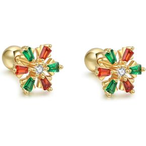 Snowflake Cartilage Stud Earring Cubic Zirconia Red Green Tiny Screw Back Earrings Helix Tragus 18G Barbell Body Piercing Jewelry for Women Teen Girls Christmas New Year Holiday Gifts Valentine's Day
