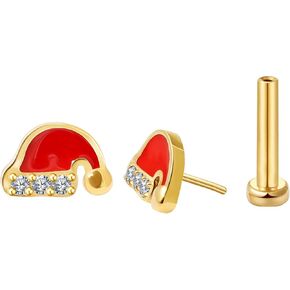 FANSING Christmas Flat Back Earring for Helix Cartilage Conch Tragus Stud Threadless Push Pin Labret Stud
