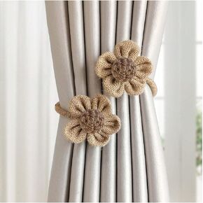 2pcs Curtain Tiebacks Floral No-Punch Twist Curtain Tiebacks,Cute Curtain Holder Ties Flower Curtain Buckles Curtain Decorative Tiebacks Home Decoration (Beige)