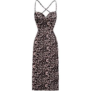 GORGLITTER Women's Leopard Cheetah Bodycon Midi Dress Backless Tie Back Criss Cross Dresses