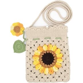 Handmade Crochet Sunflower Blossom Phone Bag Knitted Bag for Women