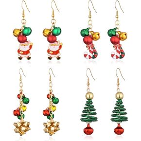 Christmas Earrings for Women Holiday Earrings Xmas Tree Candy Cane Bow Bell Light Bulbs Wreath Santa Drop Dangle Earrings Festival Jewelry Gift Accessory Bulk
