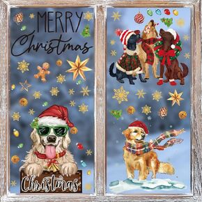 Horaldaily 128 PCS Christmas Window Cling Sticker, Xmas Ball Dog for Home Party Supplies Shop Window Glass Display Decoration