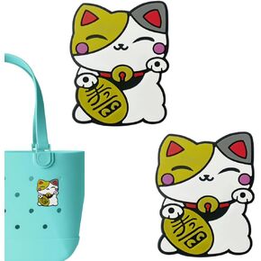 Lucky Cat Charms for Bogg Bag - Set of 2 PVC Rubber Inserts, Compatible with Bogg Bag Accessories, Beach Bag Charms Inserts Accessories for Women Girls