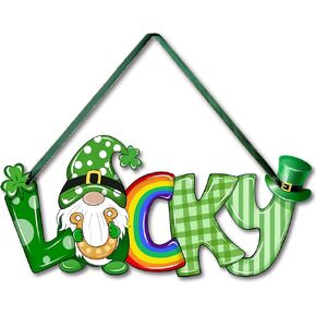 St Patrick's Day Hanging Sign Letter Lucky Gnome Shamrock Printed Wooden Decor Happy St Patrick's Party Irish Spring Holiday Home Front Door Window Wall Porch Ornament Farmhouse Decoration Green in Kuwait
