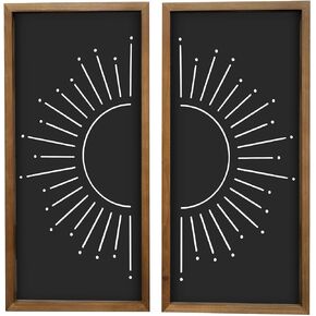 flangairy Sun Wall Art, 21x10 inchs Wooden Boho Sunshine Framed Wall Decor, Minimalist Sunrise Artwork, Living Room Bedroom Bathroom Nursery Office Home Decorations, Black
