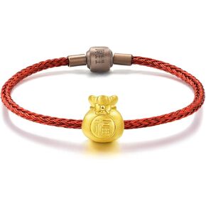 CHOW SANG SANG 999 24K Solid Gold Blessing Bracelet, Fortune Bag Charm Red Bracelet for Women 89197C