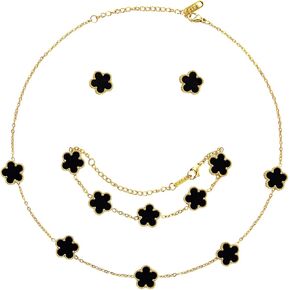 AmorArtSky Lucky Clover Necklace Jewelry Sets,18K Gold Plated Flower Design Five Leaf Bracelet,Clover Necklace Pendant,Clover Earrings for Women Lucky Gifts for Mom,Wife, Daughter,Friends