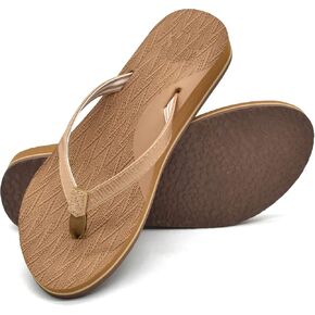 Womens Yoga Mat Flip Flops Comfortable Arch Support Non-slip Thong Sandals with Fashion Leather Straps for Outdoor Summer Beach Khaki Size 9 in Kuwait