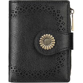 SENDEFN Small Wallets for Women Bifold RFID Blocking Leather Card Holder Compact Wallet with Zipper Coin Pocket