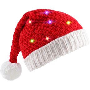 LED Knit Santa Hat, Light Up Christmas Hats, LED Santa Hat for Women Men, Xmas Hat Christmas New Year Gifts