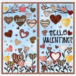 6 Sheet Valentine’s Day Window Sticker Decorations Double-Sided Heart Window Clings Removable Reusable Valentine’s Day Window Cling Decals for Home Wedding Anniversary Party Decors