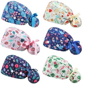 HooLing 6 Pcs Scrub Caps for Doctor Nurse Adjustable Bouffant Working Cap Scrub Hats with Buttons Sweatband Tie Holiday Gifts(Valentine)