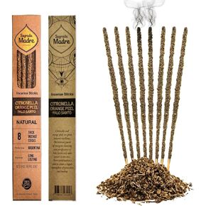 8 pcs Wildly Harvested Thick - Natural Citronella with Orange Incense Sticks, 9" Long - Eco Friendly,Non Toxic Incense Sticks (1hr Burning Time) to Heal & Purify Your Body & Surroundings