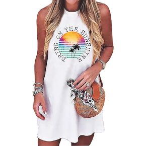 Sun Salt Sand Coconut Tree Tank Mini Dress for Women Sleeveless Beach Praty Shirts Summer Vacation Short Mini Dresses in Kuwait