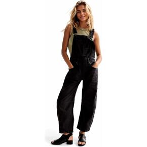 Kedera Womens Overalls Denim Loose Fit Wide Leg Adjustable Baggy Jeans Jumpsuit Y2K Comfy, X-Large, Black