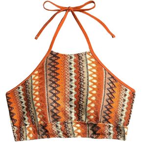 SHENHE Women's Halter Swimsuit Top Padded Tie Back Tribal Boho Bathing Suit Bikini Top