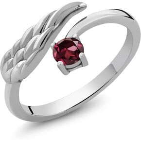 Gem Stone King Gemstone Birthstone Angel Wing Ring For Women | 925 Sterling Silver | Round 4MM | Wedding Engagement Anniversary Promise Ring | Available In Size 5, 6, 7, 8, 9