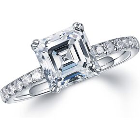 خاتم خطوبة مويسانيتي من MOOSEA Asscher للنساء، 1.5 قيراط D اللون VVS1 Clarity Lab تم إنشاء حلقات مويسانيتي 14 قيراط من الذهب الأبيض والأصفر الوردي فيرميل مزدوج المخلب مويسانيتي خواتم للنساء مع أحجار جانبية