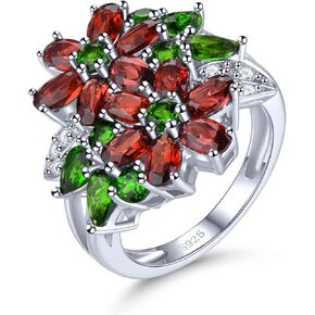 Rings for Women Solid 925 Sterling Silver Setting 5.45 Carats Natural Gemstone Garnet Chrome Diopside Birthstone Promise Ring Rhodium Plated Fine Jewelry