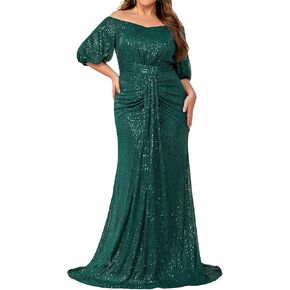 Madam Uniq Women Plus Size Short Sleeve Sequin 1920s Dress Off Shoulder Maxi Formal Cocktail Wedding Party Evening Gown