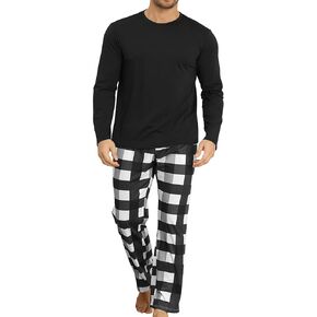 KUYIGO Men 2 Piece Pajamas Set Plaid Sleepwear Loungewear Sets Relaxed Fit Nightwear PJ Sets