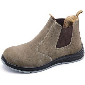 CJSPORX Men's Steel Toe Work Boots Anti-Skid Safety Shoes Leather Waterproof Work Shoes