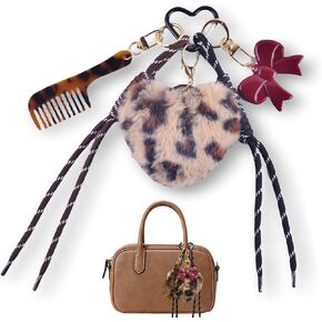 KJML DIY Leopard Print Bag Charms Purse Charms for Women Cute Heart Bow french combs Keychain Gold Bag Accessories Charms for Handbags Tote Bags Trendy