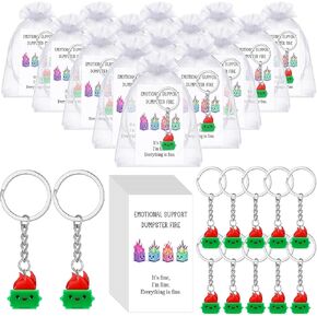 Junkin 30 Sets Christmas Inspirational Gift Include 30 Positive Dumpster Fire Keychain 30 Positive Cards 30 Organza Bags Appreciation Gifts for Coworkers Employee Pocket Favors