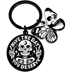 Skull Keychain Witchy Gifts For Women Spooky Keychain Gothic Stainless Steel Keyring Trick Or Treat Gifts