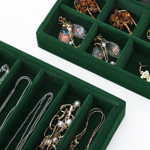 صينية مجوهرات فيكسوال، مجموعة من 4 صينية لتنظيم المجوهرات للأدراج، صينية قابلة للتكديس للخواتم والقلائد والأساور والأقراط، أسود in Kuwait