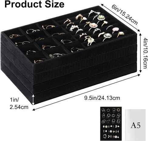 Fixwal Jewelry Tray, 9in Set of 4 Jewelry Organizer Tray for Drawers, Stackable Tray for Rings, Necklaces, Bracelets, Earrings, Black in Saudi Arabia