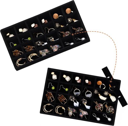 Fixwal Jewelry Tray, 9in Set of 4 Jewelry Organizer Tray for Drawers, Stackable Tray for Rings, Necklaces, Bracelets, Earrings, Black in Saudi Arabia