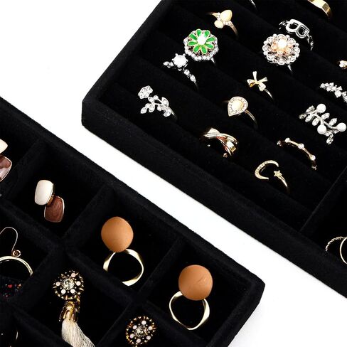 Fixwal Jewelry Tray, 9in Set of 4 Jewelry Organizer Tray for Drawers, Stackable Tray for Rings, Necklaces, Bracelets, Earrings, Black in Saudi Arabia