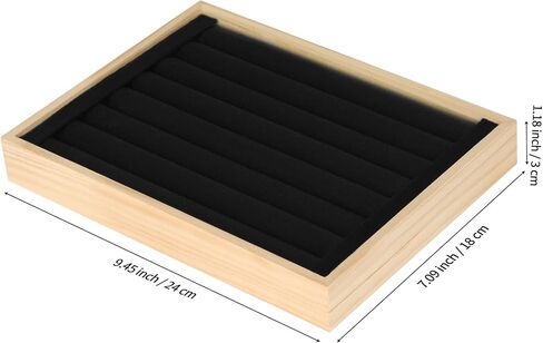 Wooden Ring Holder Tray, Velvet Jewelry Display Storage Case for Ring Earring Stud, Ring Stand Organizer Tray for Desktop Storage or Selling Show (Black) in Saudi Arabia