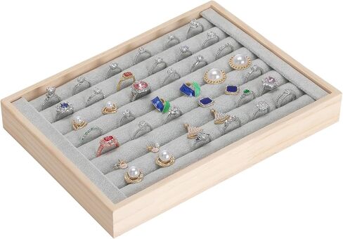 Wooden Ring Holder Tray, Velvet Jewelry Display Storage Case for Ring Earring Stud, Ring Stand Organizer Tray for Desktop Storage or Selling Show (Black) in Saudi Arabia
