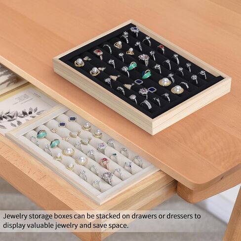 Wooden Ring Holder Tray, Velvet Jewelry Display Storage Case for Ring Earring Stud, Ring Stand Organizer Tray for Desktop Storage or Selling Show (Black) in Saudi Arabia