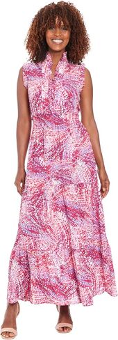 London Times Women's Smocked Waist Boho Flattering Ruffle Maxi in Kuwait